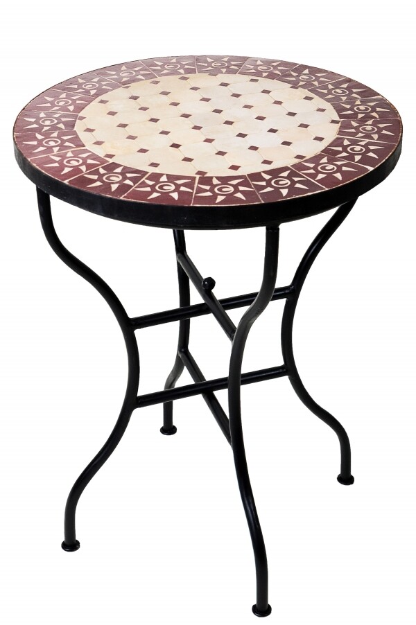 Marokkaanse mozaïektafel Zon beige-bordeaux Ø60 
