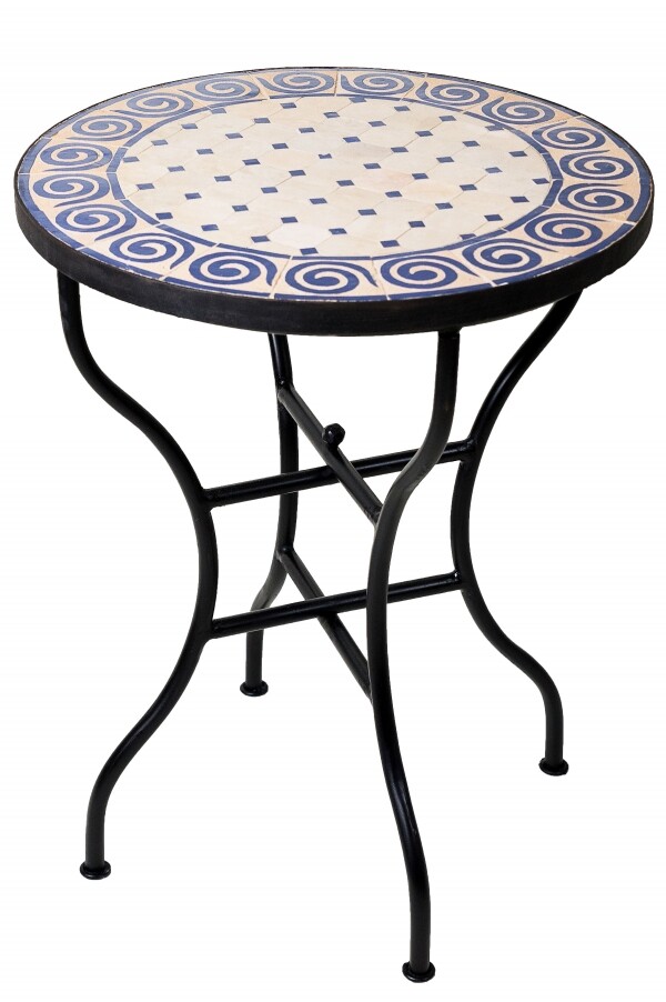 Marokkaanse mozaïektafel Spiraal Beige-Blauw Ø60