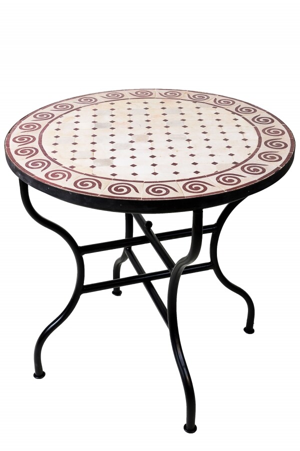 Marokkaanse mozaïektafel Spiraal Beige Bordeaux 80 cm |
