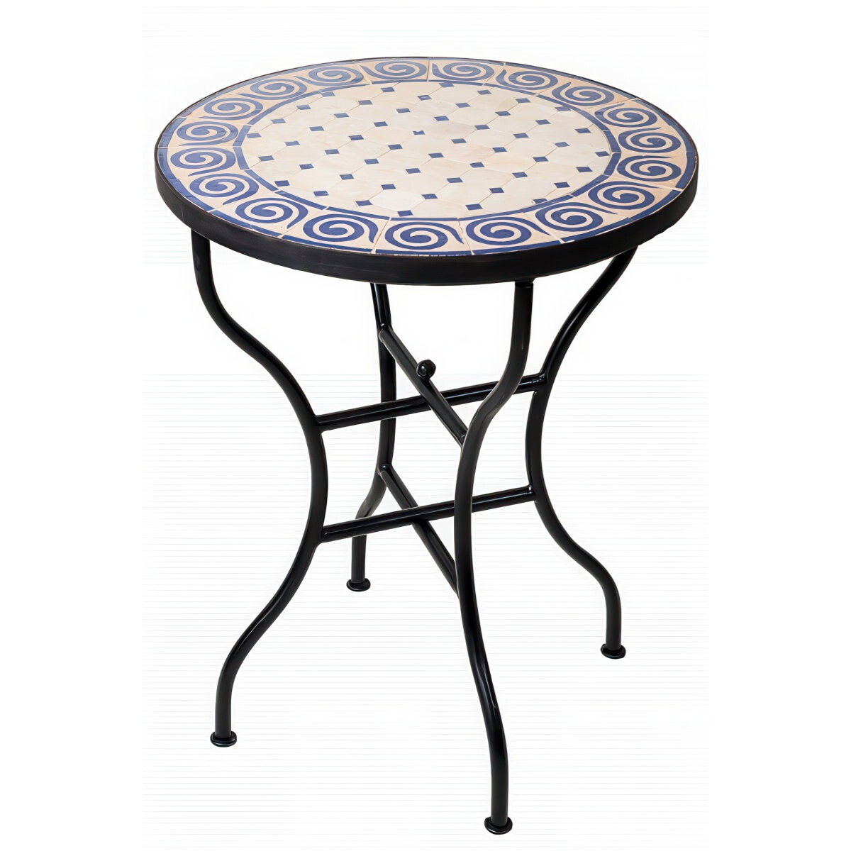 Marokkaanse mozaïektafel Spiraal Beige-Blauw Ø60
