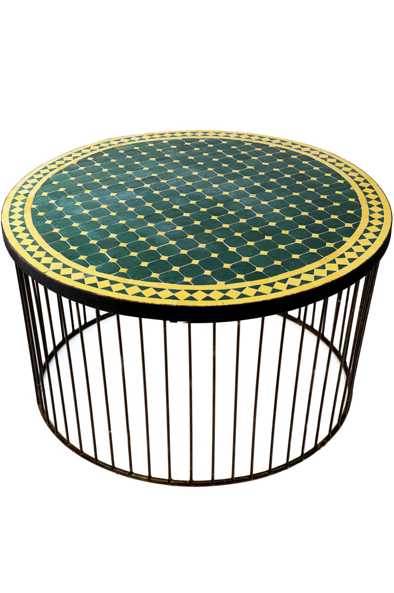 Marokkaanse mozaïektafel Marrakesh groen-geel, diameter