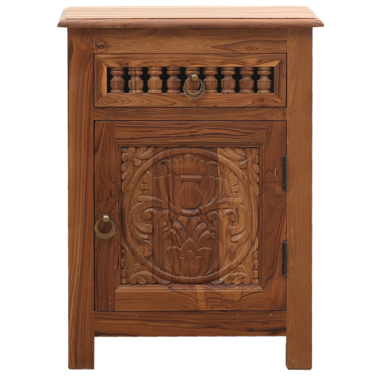 Vintage houten nachtkastje in zandkleur