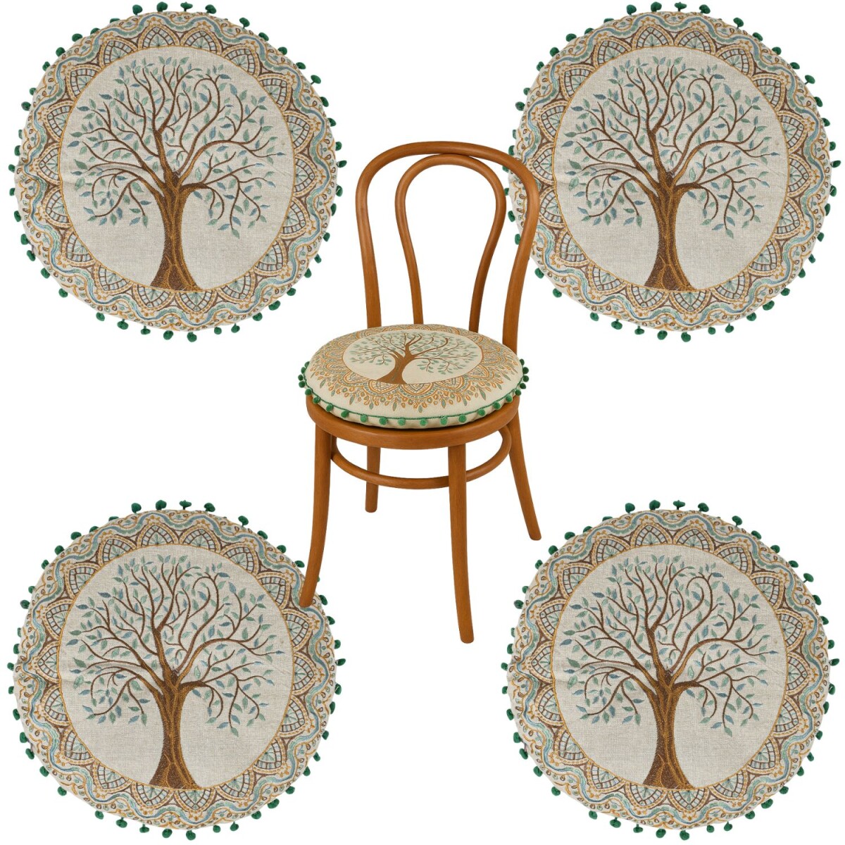 Set van 4 ronde stoelkussens Guansha Bru box