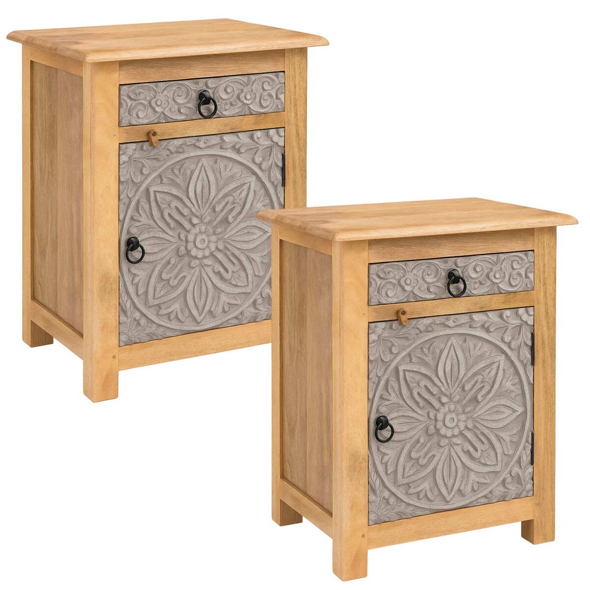 Set van 2 nachtkastjes Ferial 70 cm | Massief hout met deur 