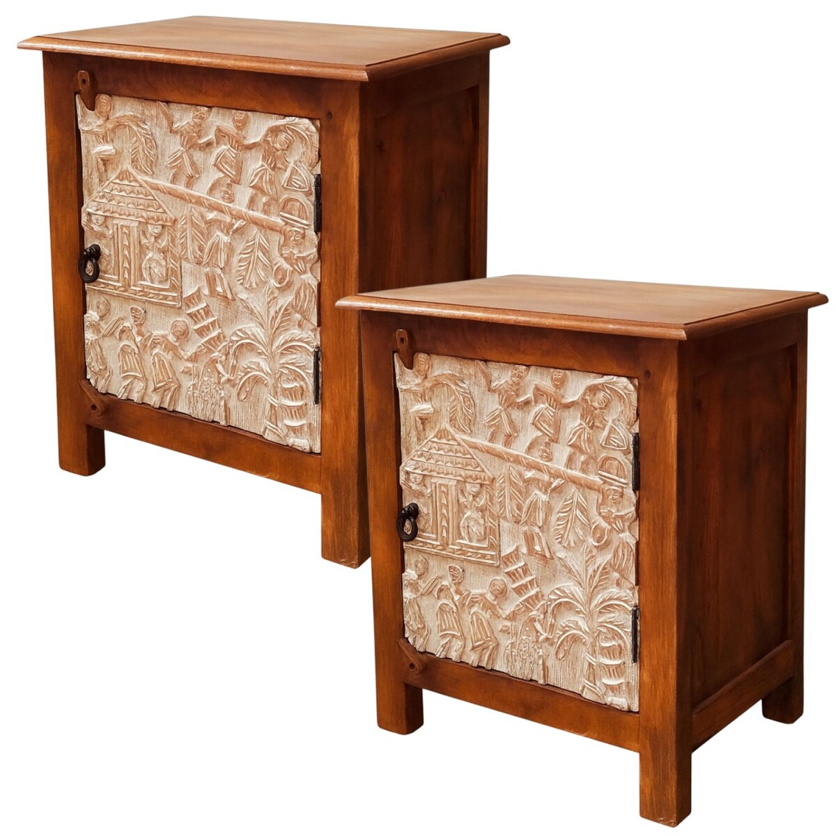 Set van 2 nachtkastjes Faten 60 cm | Massief hout met deur i
