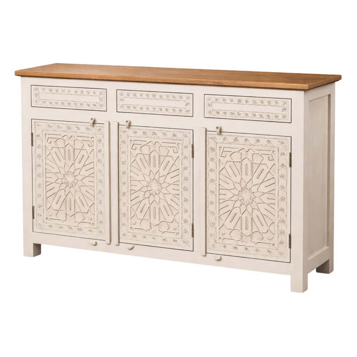 Manasha-dressoir van massief hout, met de hand gesneden, boh