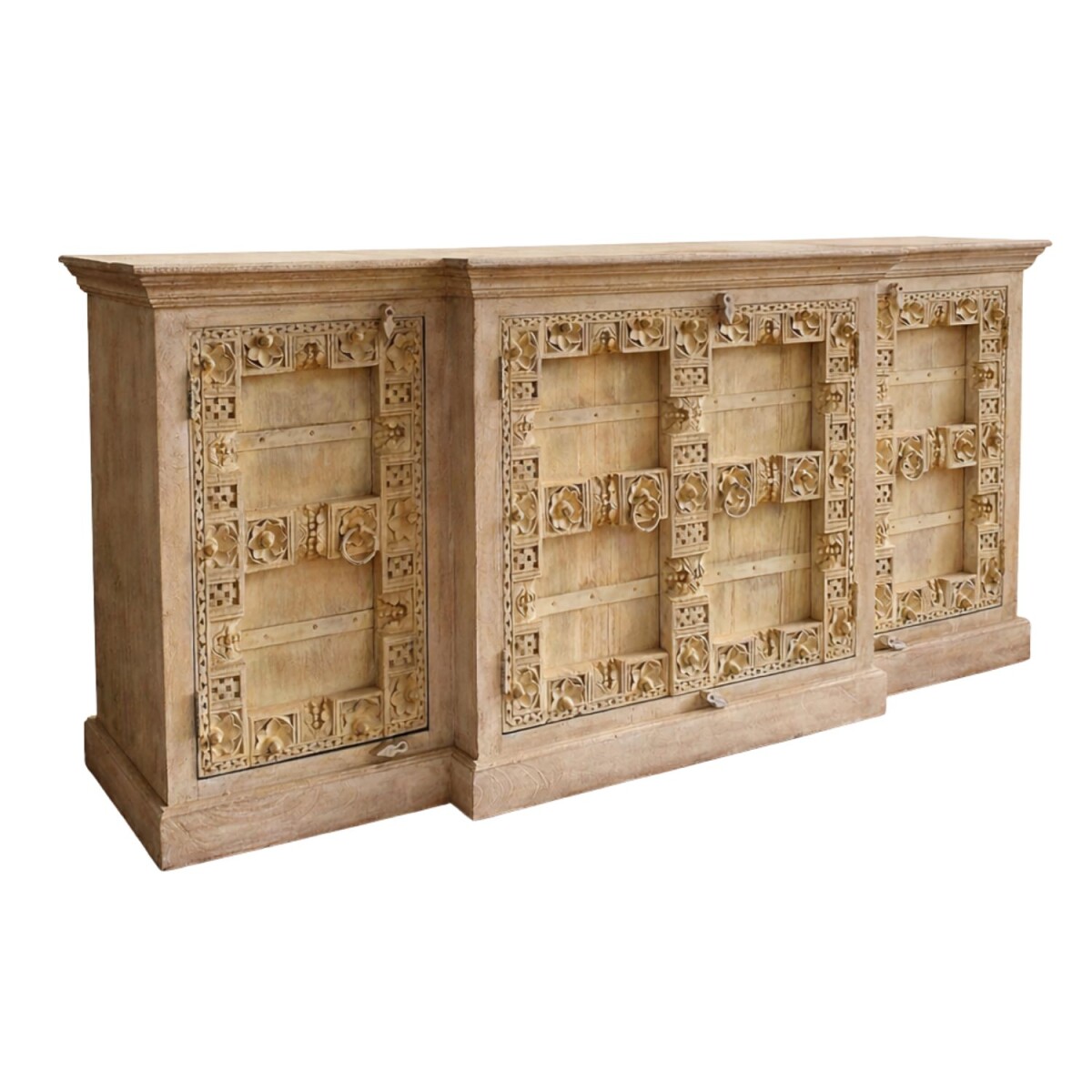 Pooja-dressoir van massief hout, met de hand gesneden, boho-