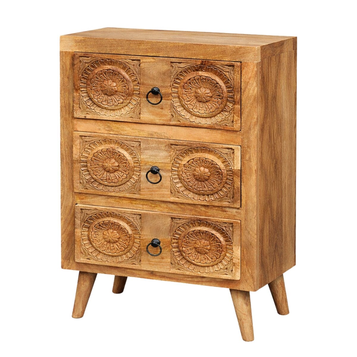 Sagar-ladekast van massief hout, met de hand gesneden, boho-
