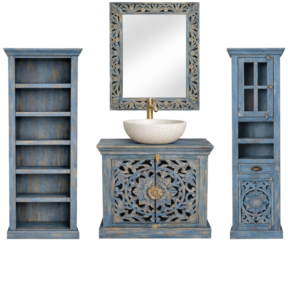 Badkamermeubels Kirpal Blauw, oosters, massief hout, set van