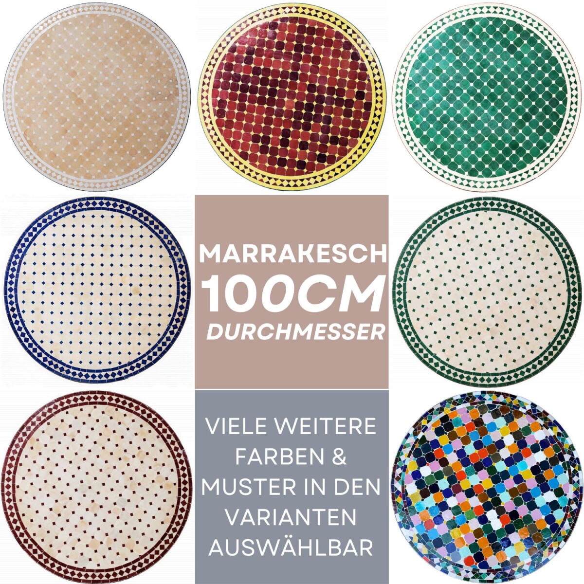 Marokkaanse mozaïektafel Marrakesh 100 cm | Handgemaakt