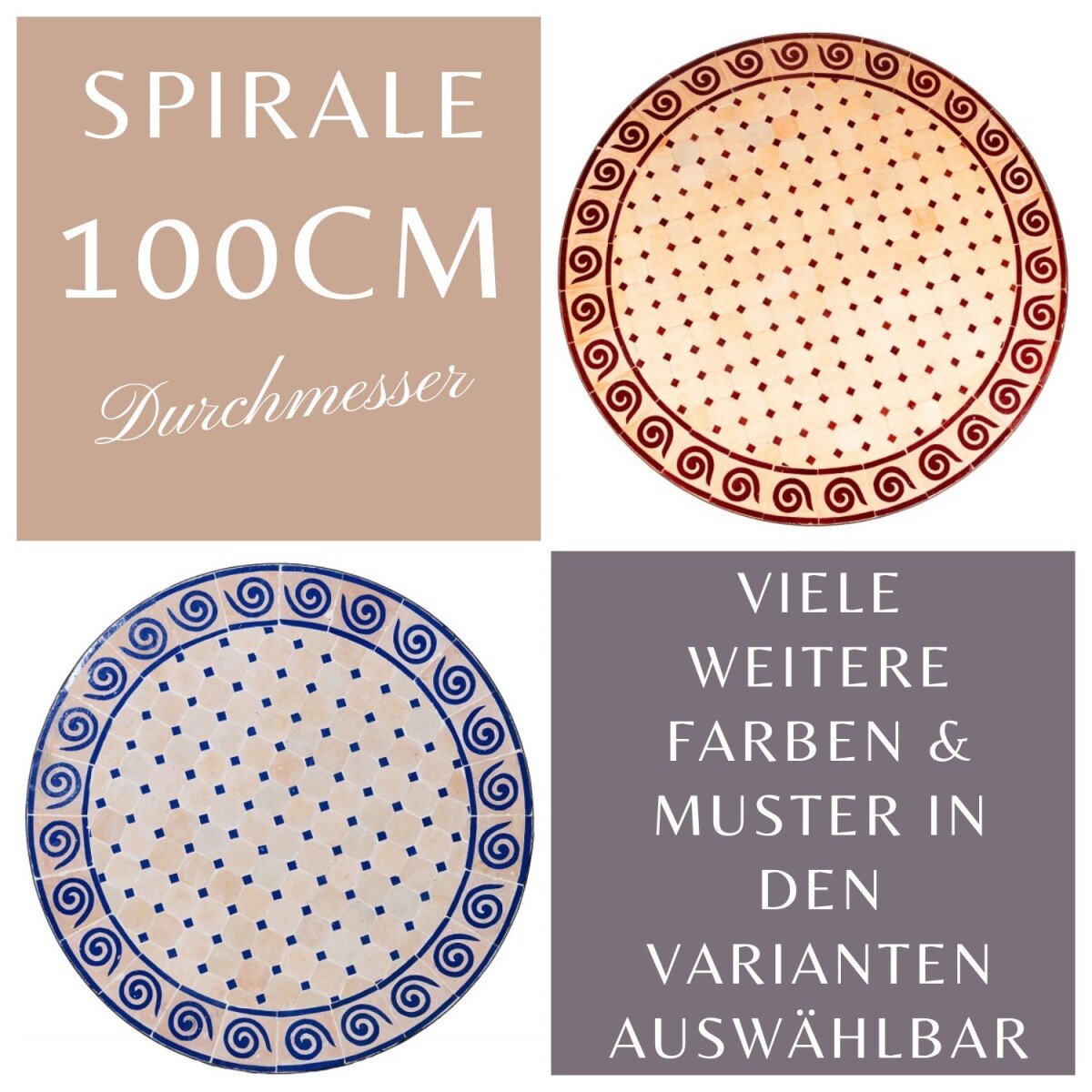 Marokkaanse mozaïektafel Spiraal 100 cm | Handgemaakt