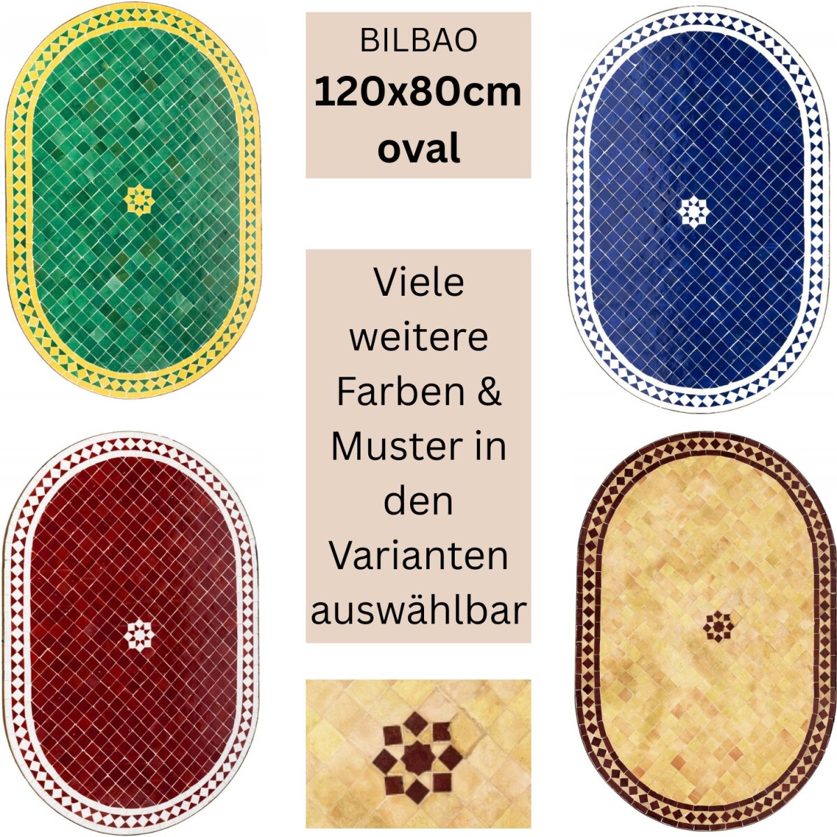 Marokkaanse mozaïektafel Bilbao 120x80 cm | Handgemaakt