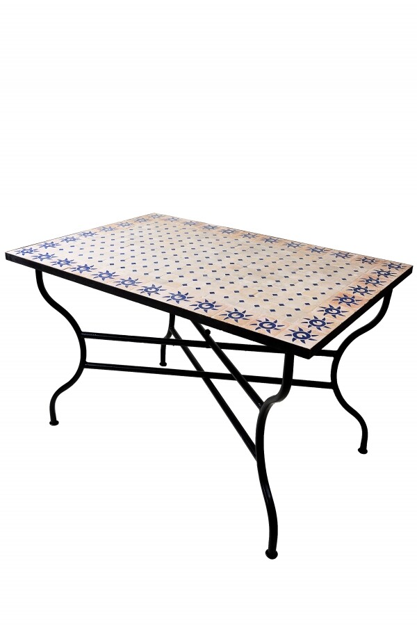 Marokkaanse mozaïektafel Soleil Beige Blauw 120x80 cm |