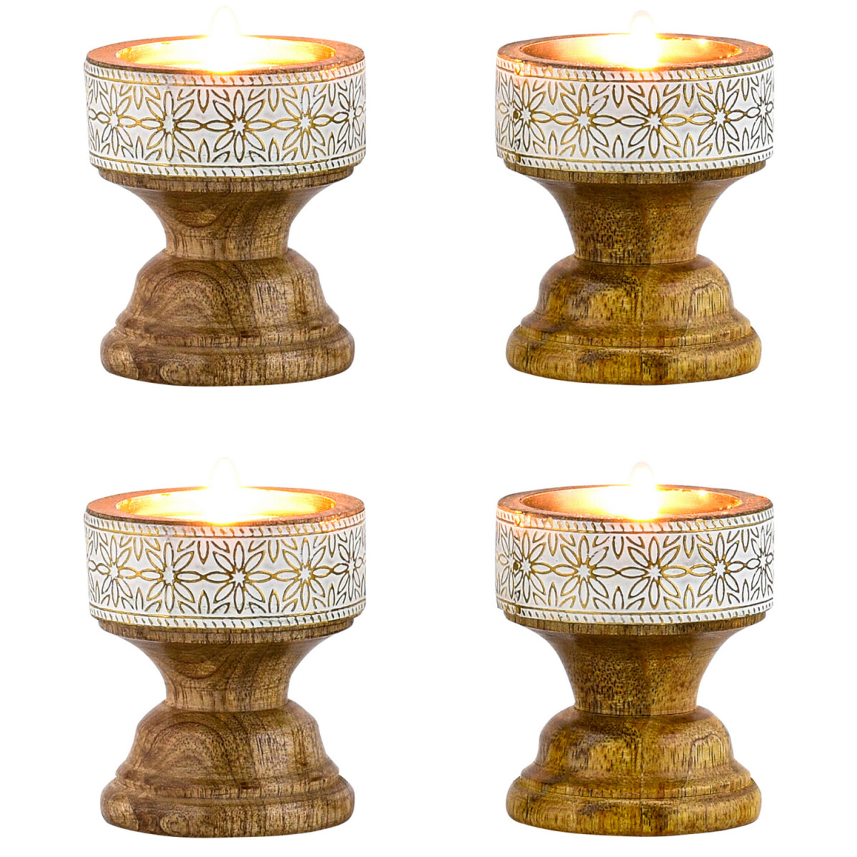 Set van 4 boho-theelichthouders van hout box