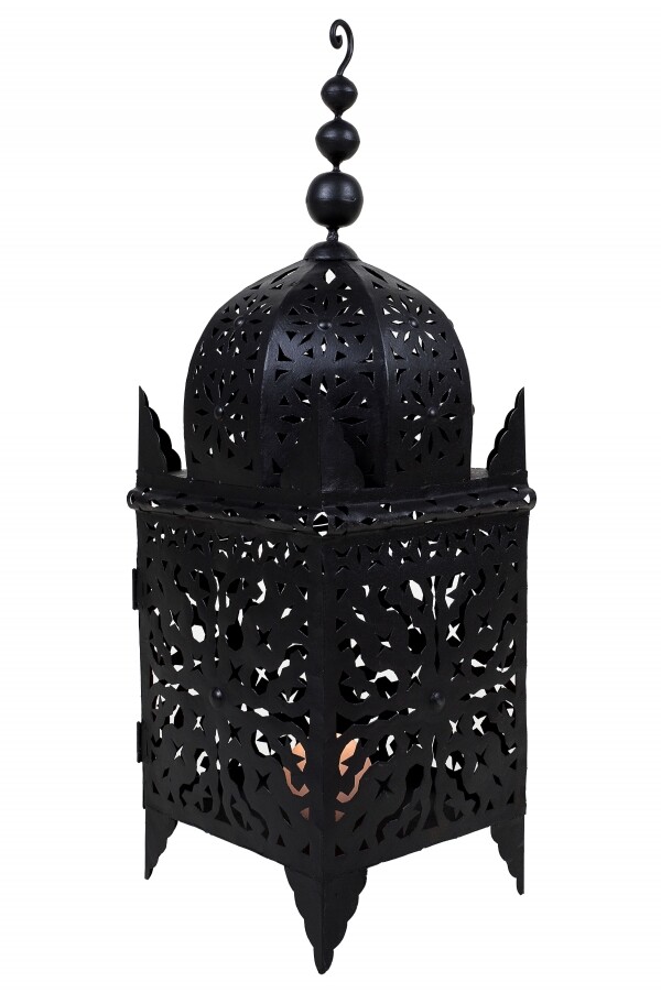 Marokkaanse tuinlantaarn Frane, zwart, van metaal, 65 cm hoo
