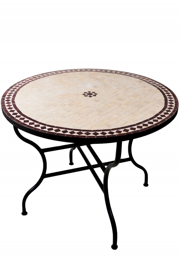 Marokkaanse mozaïektafel Bilbao Beige Bordeaux 100 cm |