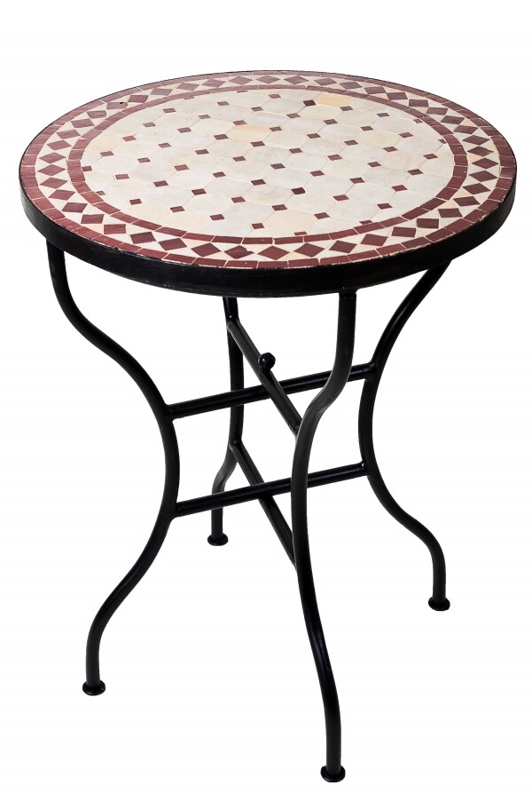 Marokkaanse mozaïektafel Marrakesh beige-bordeaux &Osla