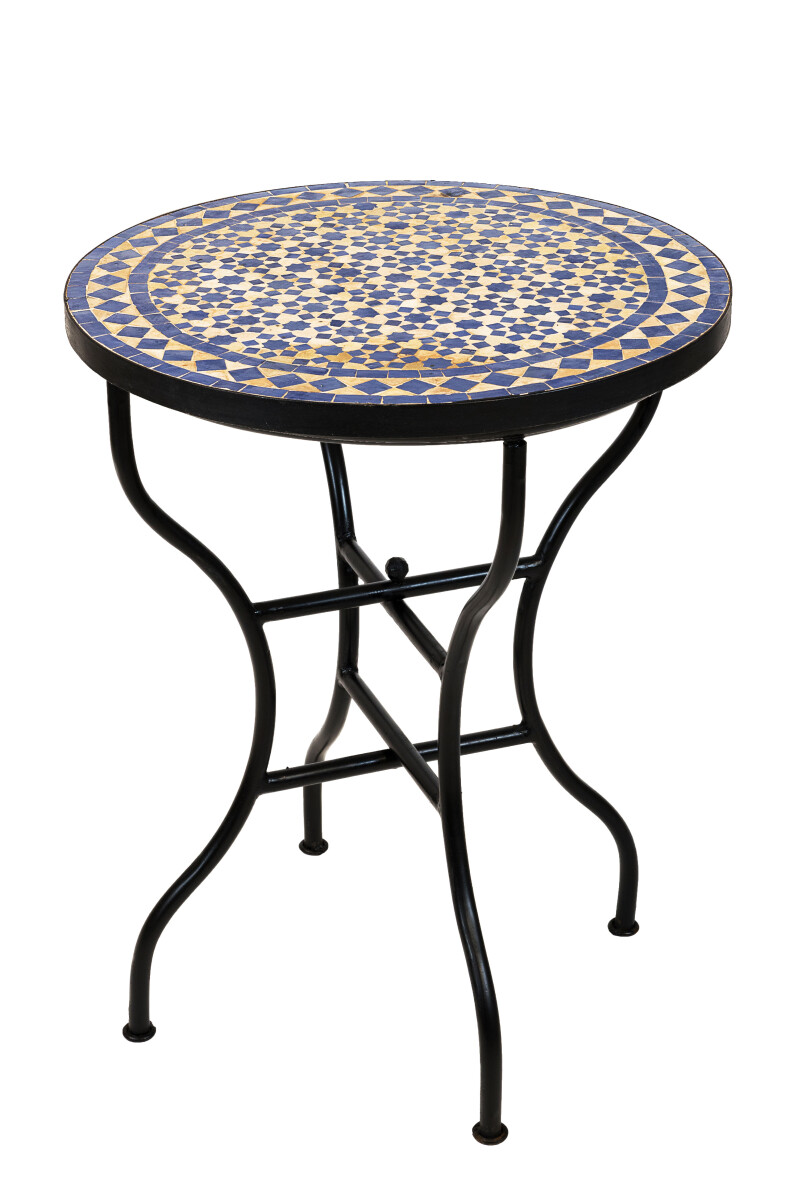 Marokkaanse mozaïektafel Albaicin beige-blauw Ø6